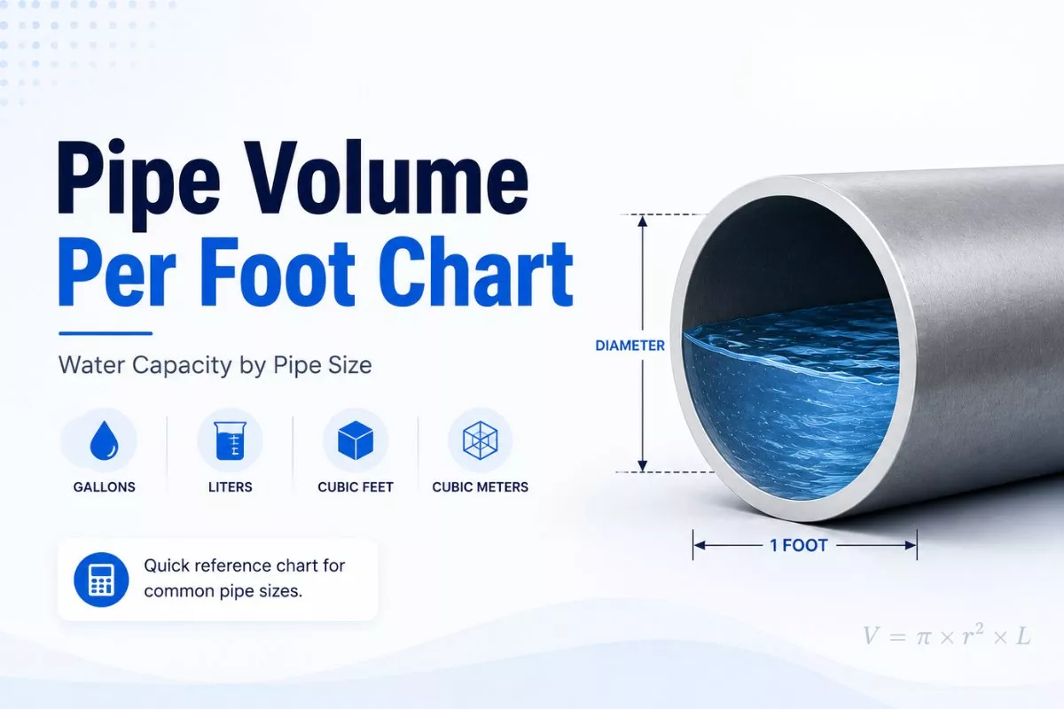 Pipe Volume Per Foot Chart showing water capacity by pipe diameter